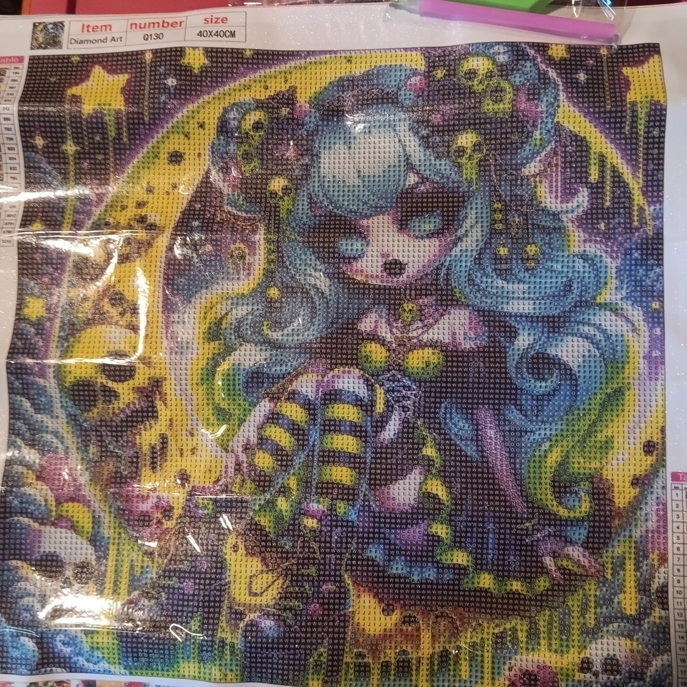 Colorful Goth Girl In Ctescent Moon Diamond Art Painting Kit 40x40 - Picture 4 of 5